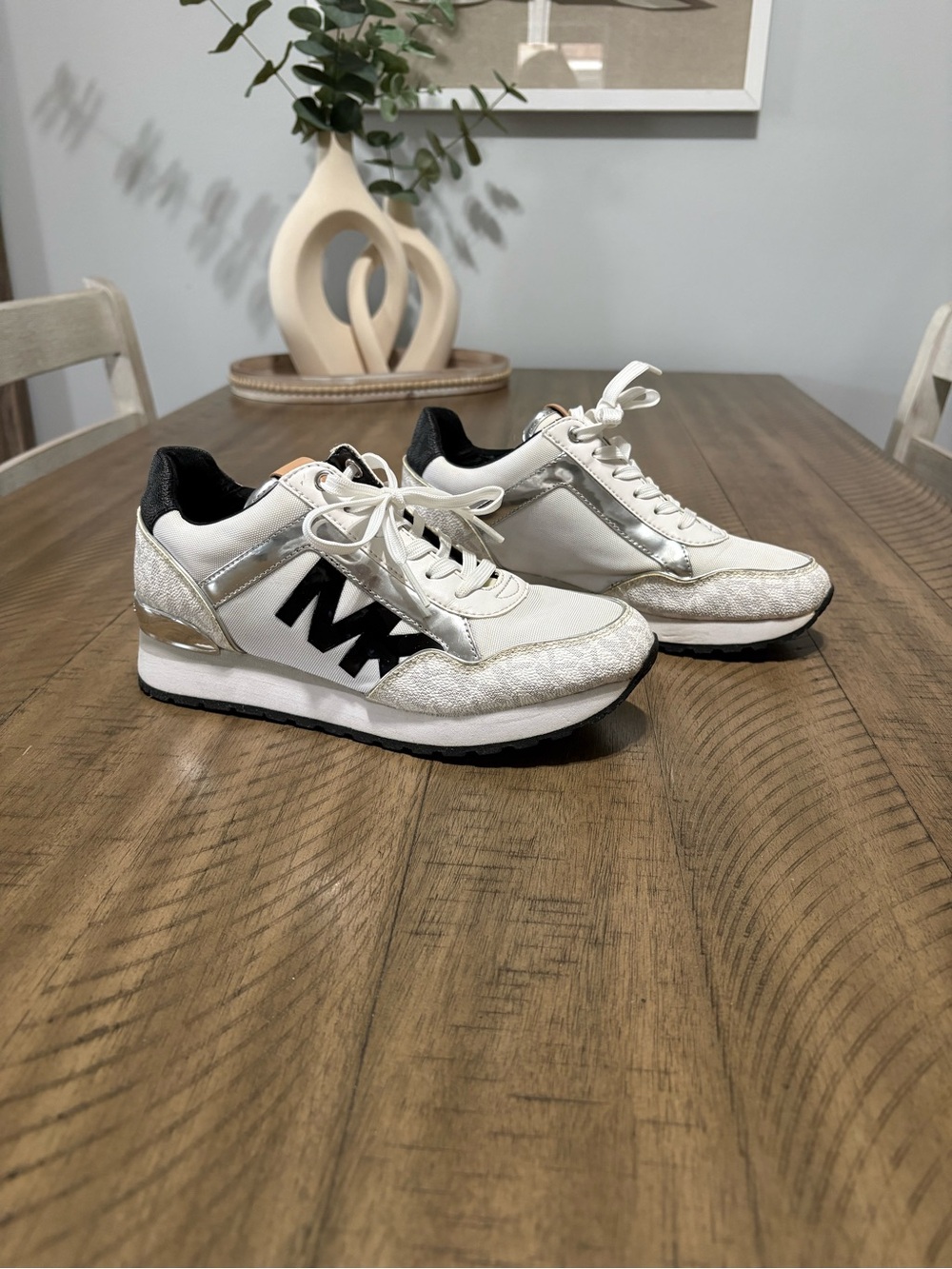 Michael Kors White and Black Women's Logo Accent Sneakers